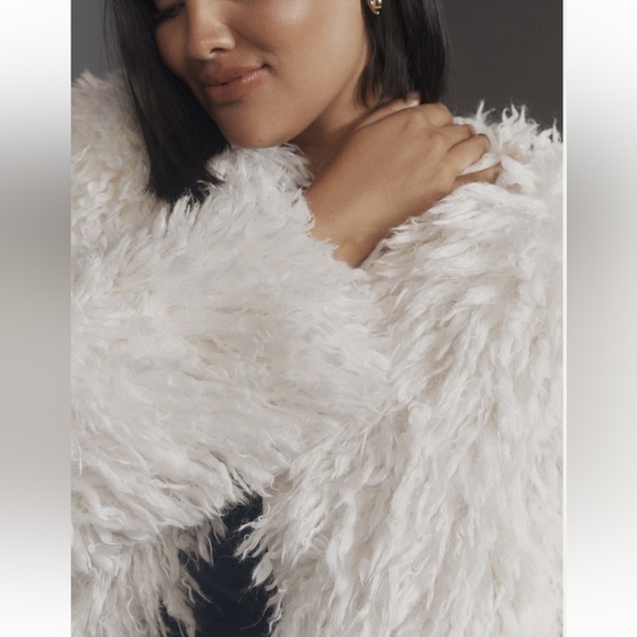 Anthropologie Shaggy Faux-Fur Cardigan Sweater New Medium - Picture 5 of 12
